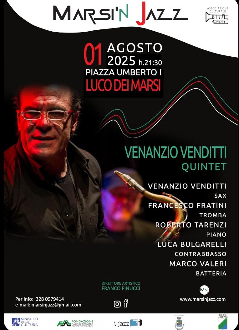 Venanzio Venditti Quartet in concerto con il  festival itinerante Marsi'n jazz - ore 21:30 - Piazza Umberto I